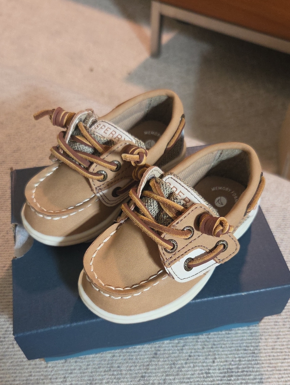 Toddler Sperry Tan & White Kids Boat Shoes with Memory Foam